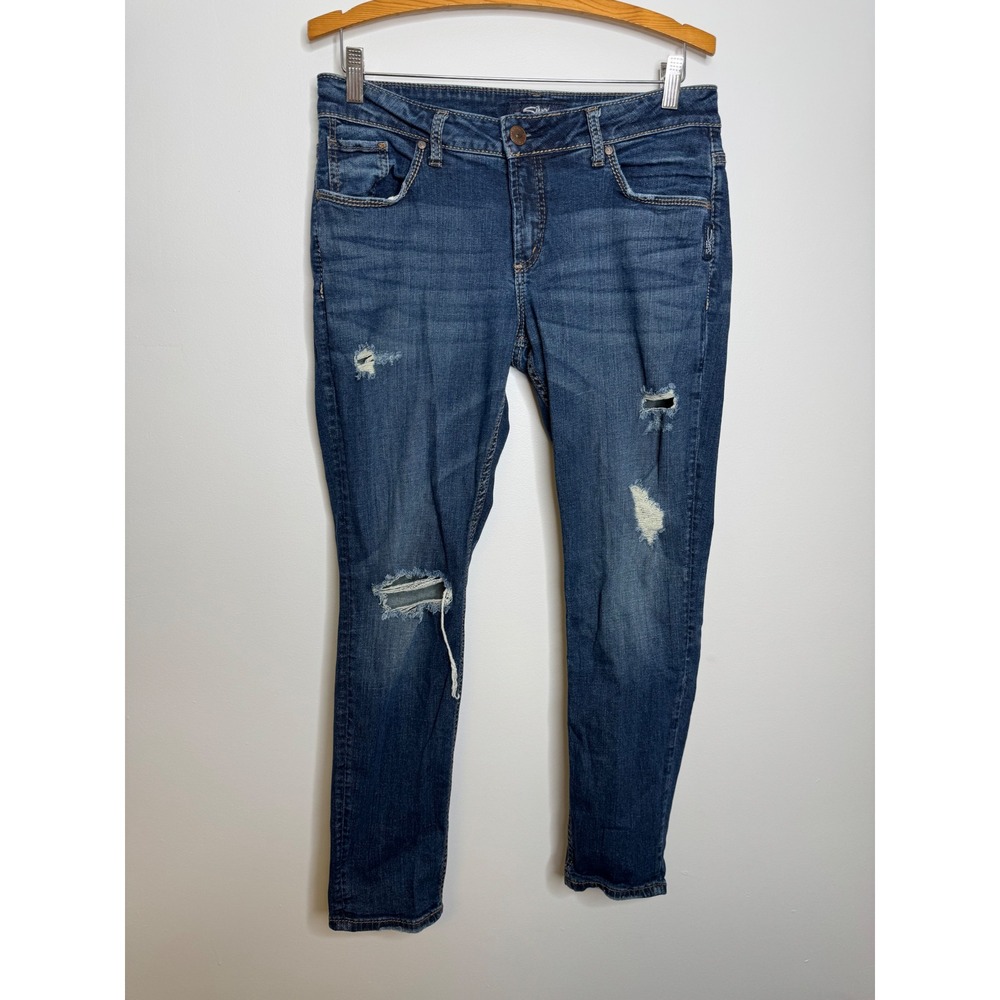 Silver Jeans Sam Jeans Womens 30x27 Blue Excellent Distressed Slim Mid Rise